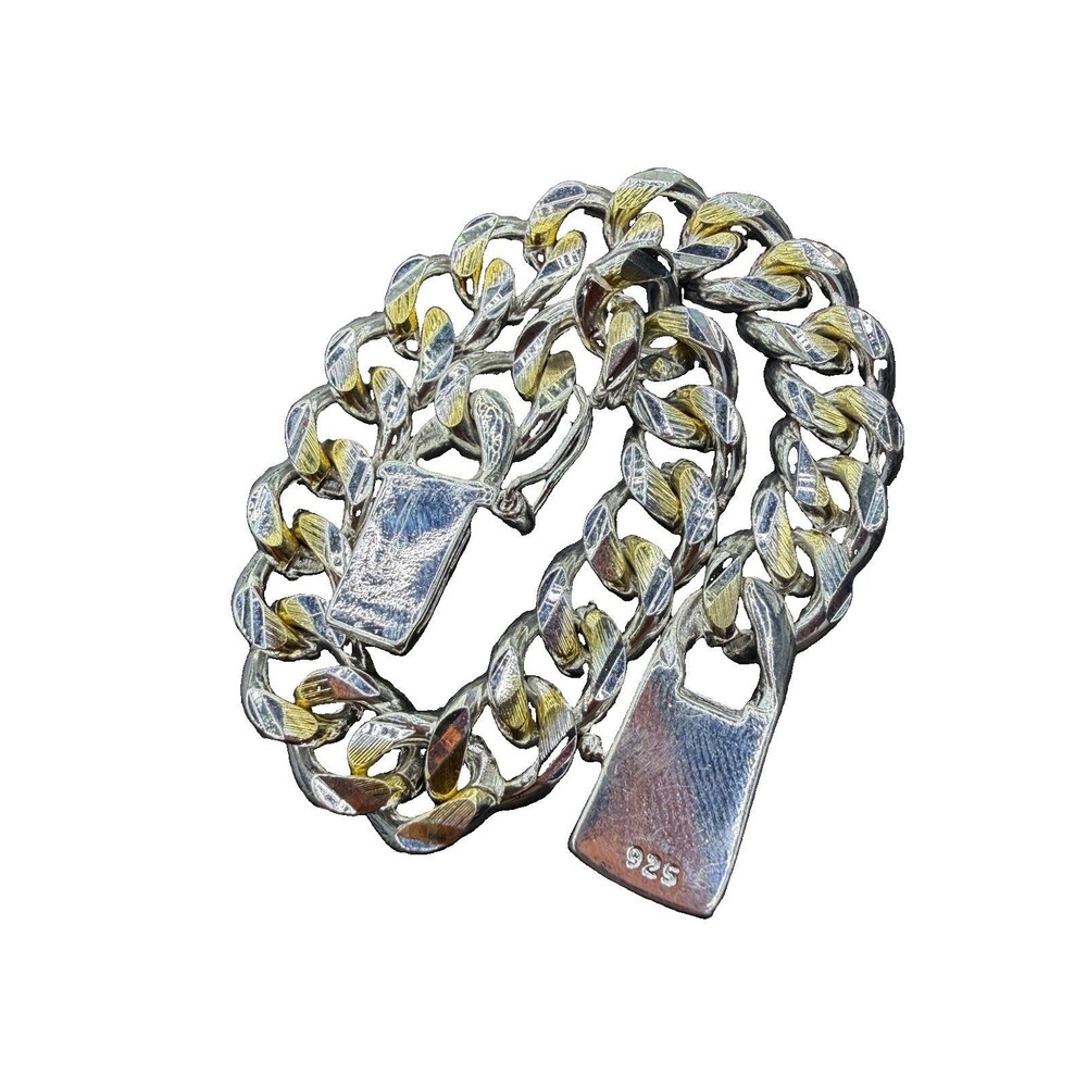 Two Tone Miami Cuban Link Bracelet 925 Silver 9mm 31g 9”